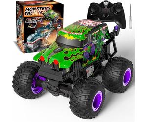 Monster truck teledirigido, 20 km/h, Monster Truck con luz y música, 2,4 GHz, coche teledirigido con rotación de 360°, 1/20 camión monstruo teledirigido con 100 min, 3 4 5 6 7 8 años niño