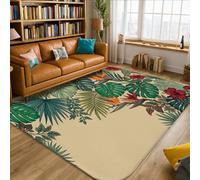Monstera - Alfombra de área tropical, hibisco, botánico, pájaro del paraíso, verano, verde, de pelo bajo, esponja, para interiores, alfombras que no se desprenden, para sala de estar, dormitorio