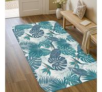Monstera - Alfombra tropical moderna con diseño de palmera del paraíso, de verano, color verde azulado, esponjosa, suave, resistente a las manchas, para baño, entrada, mesita de noche, lavandería