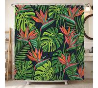 Monstera - Cortina de ducha, diseño botánico tropical de pájaro del paraíso hojas de palma, verde de verano, lavable con ganchos, cortinas de ducha para baño, recámara, 72 x 72 pulgadas