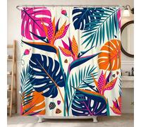 Monstera - Cortina de ducha, diseño tropical moderno de pájaro del paraíso, hojas de palma, verano, color azul marino, poliéster, impermeable, cortinas de ducha para baño, bañera, apartamento