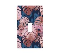 Monstera - Cubierta decorativa grande para interruptor de luz azul oscuro con hojas rosas en azul oscuro, placa de pared para cocina, granja, dormitorio, baño, decoración artística