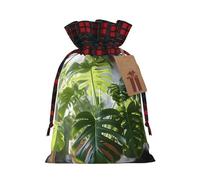 Monstera Deliciosa Banana Palm Print Christmas Drawstring Eco-Friendly Gift Bags For Festive Birthday Wrapping Needs