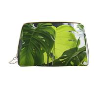 Monstera Deliciosa - Bolsa de cosméticos portátil de piel con estampado de palmera de plátano, bolsa de cosméticos portátil, bolsa de cosméticos de piel (pequeña), color blanco, talla única, Blanco