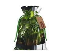 Monstera Deliciosa - Bolsa de Navidad con estampado de palmera de plátano y cordón reutilizable para regalos de Navidad