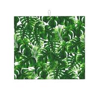 Monstera Deliciosa Tapete de secado de platos de microfibra con estampado de palmera de plátano, absorbente de secado rápido, tapete escurridor plegable antideslizante