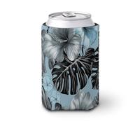 Monstera - Funda enfriadora para latas de cerveza, diseño de hojas de hibisco en azul claro y gris, para cubrir latas de cerveza, soporte para bebidas con aislamiento suave para fiestas, playa