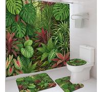 Monstera - Juego de cortinas de ducha, diseño de helecho botánico tropical Dracaena, de poliéster, impermeable, con alfombras, decorativas, para habitación de invitados, 72 x 72 pulgadas