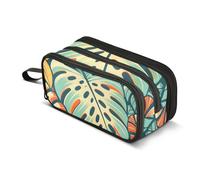 Monstera Leaf - Estuche para lápices de estilo retro, bolsa de gran capacidad para niños y niñas, 3 compartimentos, organizador de artículos de papelería, estuche para escuela, oficina, trabajo, Hoja