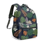 Monstera Leaf - Mochila tropical de 41 cm, estampado botánico, color azul oscuro, bolsa floral para regalo escolar y de viaje, 01., L, Casual