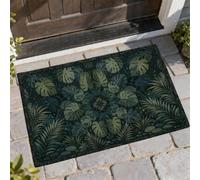 Monstera - Tapete de bienvenida para puerta de bienvenida, palmera natural tropical, verano, verde oscuro, lavable, de perfil bajo, decoración al aire libre para puerta delantera, entrada, patio, 73 x