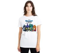 Monsters At Work Logo Light with Monsters Mike, Sully, Tylor Ladies T Shirt, White Camiseta, Blanco, M para Mujer
