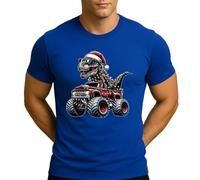 Monstertruck Dino T-Rex in Lichterkette Weihnachtsmütze | Weihnachten Christmas X-Mas Herren T-Shirt, azul, S