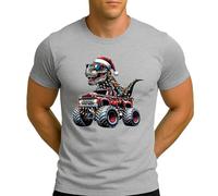 Monstertruck Dino T-Rex in Lichterkette Weihnachtsmütze | Weihnachten Christmas X-Mas Herren T-Shirt, gris, 3XL