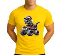 Monstertruck Dino T-Rex in Lichterkette Weihnachtsmütze | Weihnachten Christmas X-Mas Herren T-Shirt, amarillo, L