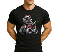Monstertruck Dino T-Rex in Lichterkette Weihnachtsmütze | Weihnachten Christmas X-Mas Herren T-Shirt, Negro , M