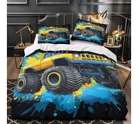 MonsterTruckArt 3D Impresión Funda de edredón 3pz Microfibra hipoalergénica Ilustración de estilo de dibujos animados Edredón funda 2 fundas antidesvanecimiento Adultos Familia Single (135x200cm)