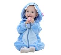 Monstoyo Mono Bebé Invierno Pijama Niño Niña, Cálido Franela Unicornio Dinosaurio Disfraz Bebé, Animale Pelele Mameluco Buzo con Capucha Recién Nacido Saco Dormir Azul 90(12-18 Meses)