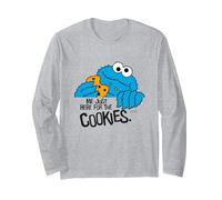 Monstruo De Galletas De Barrio Sésamo Jajaja Aquí para Las Galletas Retro Manga Larga, Unisex para Adultos, Gris Jaspeado, XXL