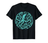 Monstruo Gigante del mar del Pulpo tormentoso océano Linocut Ilustración Camiseta