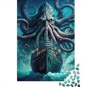 Monstruo Marino Gigante Barco Puzzle de 1000 Piezas Puzzle para Adultos Escena Nocturna Relajación Atención Decoración Regalo Familiar 52x38cm/1000pcs