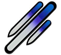 Mont Bleu Conjunto de 3 limas de uñas de cristal de color en estuche de terciopelo negro, vidrio templado checo auténtico, Garantía de por vida | Fabricado a mano en la República Checa