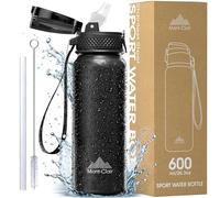 Mont-Clair Botella Agua Acero Inoxidable - Botella de Agua Deportiva - 600ml - Termica y Sin BPA - para Adultos & Niños, Deporte, Oficina, Yoga, Ciclismo, Gym - Negro