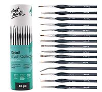 Mont Marte Colección de Pinceles para Detalles, 15 Piezas, cerdas de taklon, adecuadas para Pinturas acrílicas, óleo, Acuarela y Gouache, Incluye Bolsa de Almacenamiento
