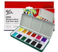 Mont Marte Juego de acuarela Full Pan Signature de 13 piezas en lata, vibrante, multicolor con acabado translúcido, juego de acuarela portátil