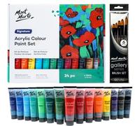 MONT MARTE Juego de pintura acrílica de 24 colores, 36 ml, que incluye 6 cepillos, perfecto para lienzo, madera, tela, cuero, cartón, papel, MDF y manualidades
