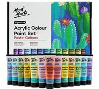 MONT MARTE Juego de pintura acrílica de color pastel, 24 unidades de 36 ml, juego de pintura acrílica pastel cremoso, buena cobertura, acabado semimate, ideal para la mayoría de superficies de arte y