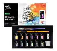 Mont Marte Kit de Caligrafia 16 piezas - Portapluma con Plumín y Tinta - 12 colores x 7 ml, Plumín de Vidrio, Pincel, Soporte para Plumín, Recipiente