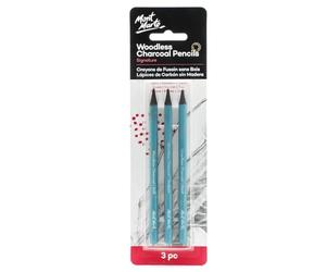 Mont Marte Lapices Carboncillo - 3 piezas - Carbón Negro con diferentes grados de dureza - Lápices de Carbón ideales para dibujos impresionantes - Perfecto para Principiantes, Profesionales y Artistas
