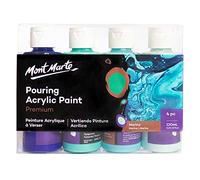 Mont Marte Pinturas Acrilicas Pouring Set Marina - 4 piezas x 120ml - Pinturas acrílicas premezcladas con Pouring Medium - Azul Ultramar, Turquesa, Azul Claro, Aguamarina Claro
