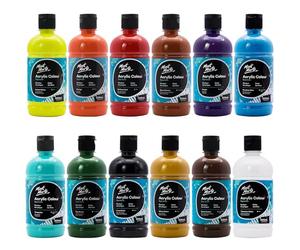 Mont Marte Signature Juego de pintura acrílica de colores, 1 x 500 ml, acabado semimate, 12 colores, apta para lienzo, madera, cuero, cartón, papel, tablero DM y manualidades