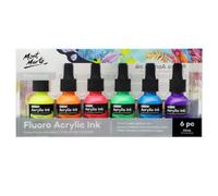 Mont Marte Tinta acrílica de alta calidad, 6 unidades de 20 ml, tintas acrílicas para artistas, colores fluorescentes, ideal para pincel de aire, arte vertido, álbumes de recortes, dibujo a tinta