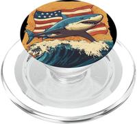Monta la ola con esta genial bandera de tiburón y Estados Unidos PopSockets PopGrip para MagSafe