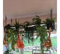 Montado En La Pared Estante De Techo Colgante Estantes colgantes para plantas de techo, soporte para macetas, estante de almacenamiento flotante de cocina con marco de hierro negro, estante de exhibic