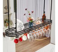 Montado en la Pared Estante del Vino de Madera BOT Estante Colgante for Botellas de Vino, for Techo, Color Negro y Dorado, 80/100/120 x 25 cm(Black,100x25cm)