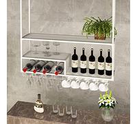 Montado en la Pared Estante del Vino de Madera BOT Estante for Copas de Vino de Techo de Hierro Multicolor, Varios tamaños(White,60x30cm)