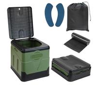 Montafox Camping portátil WC Plegable MAX 150 kg WC Orinal Plegable de Viaje 12 Bolsas de Aseo Estable para Camping al Aire Libre, Color:Verde/Negro