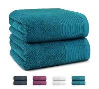 Montafox Juego de 2 Toallas de Ducha 100% Algodón 180 x 90 cm Grande Baño Playa Sauna Suave Altamente Absorbentes Secado Rápido, Color:Petrol, Unidad de empaque:Set de 2