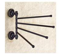 Montaje de Pared de la Barra de Toalla cepillada Vintage, Barra de Toallas de latón en Color Negro para baño o Cocina de 4 Barras Plegables Colgador Giratorio de Almacenamiento de baño (a)