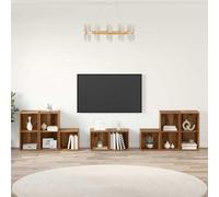 Montaje en pared Madera ingeniería diseño moderno Marrón 37x35x37.5 cm | Juego de muebles de TV 8 uds. Montaje en pared, Madera Vieja, Estante flotante para sala y dormitorio, Almacenamiento moderno