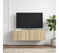 Montaje en pared Madera resistente Roble Sonoma 98 x 31 x 30 cm Marrón | Mueble para TV de pared 98x31x30 cm Roble Sonoma con 2 Puertas Bisagras 90°, Gabinete Flotante Altavoz para Salón Moderno,