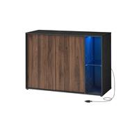 SONGMICS HOME Montaje Ultrarrápido sin Herramientas Toolless, Mueble TV, Armario de Almacenamiento, Aparador con Iluminación y Estante de Cristal, Nogal Natural y Negro Ébano BBK372B01