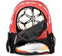 MONTALMO Mochila de Fútbol Baloncesto Voley Balonmano con Zapatillero y Compartimiento de Balón | Mochila Deporte para Niño, Niña (Naranja Fosforito/Negro)