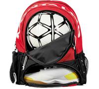 MONTALMO Mochila de Fútbol Baloncesto Voley Balonmano con Zapatillero y Compartimiento de Balón | Mochila Deporte para Niño, Niña (Rojo/Negro)
