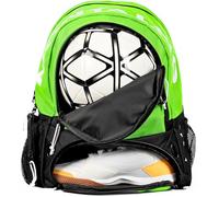 MONTALMO Mochila de Fútbol Baloncesto Voley Balonmano con Zapatillero y Compartimiento de Balón | Mochila Deporte para Niño, Niña (Verde/Negro)