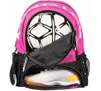 MONTALMO Mochila de Fútbol Baloncesto Voley Balonmano con Zapatillero y Compartimiento de Balón | Mochila Deporte para Niño, Niña (Fucsia/Negro)
